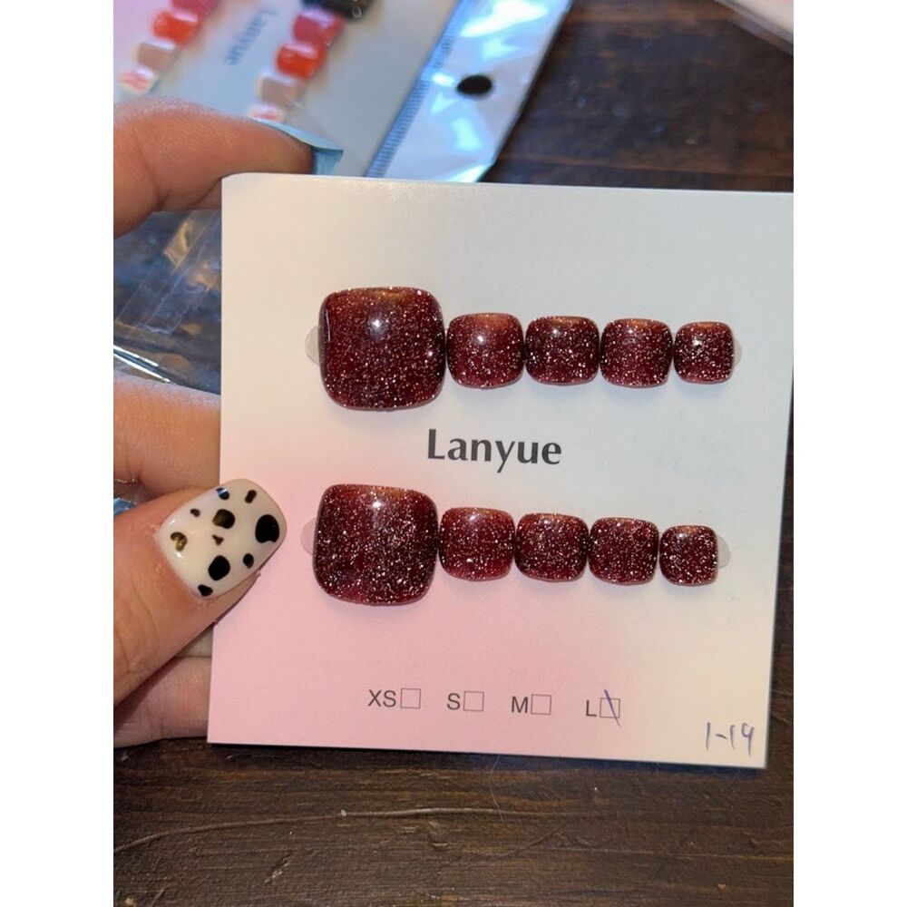 Red Glitter Press On Toe Nails Size Large